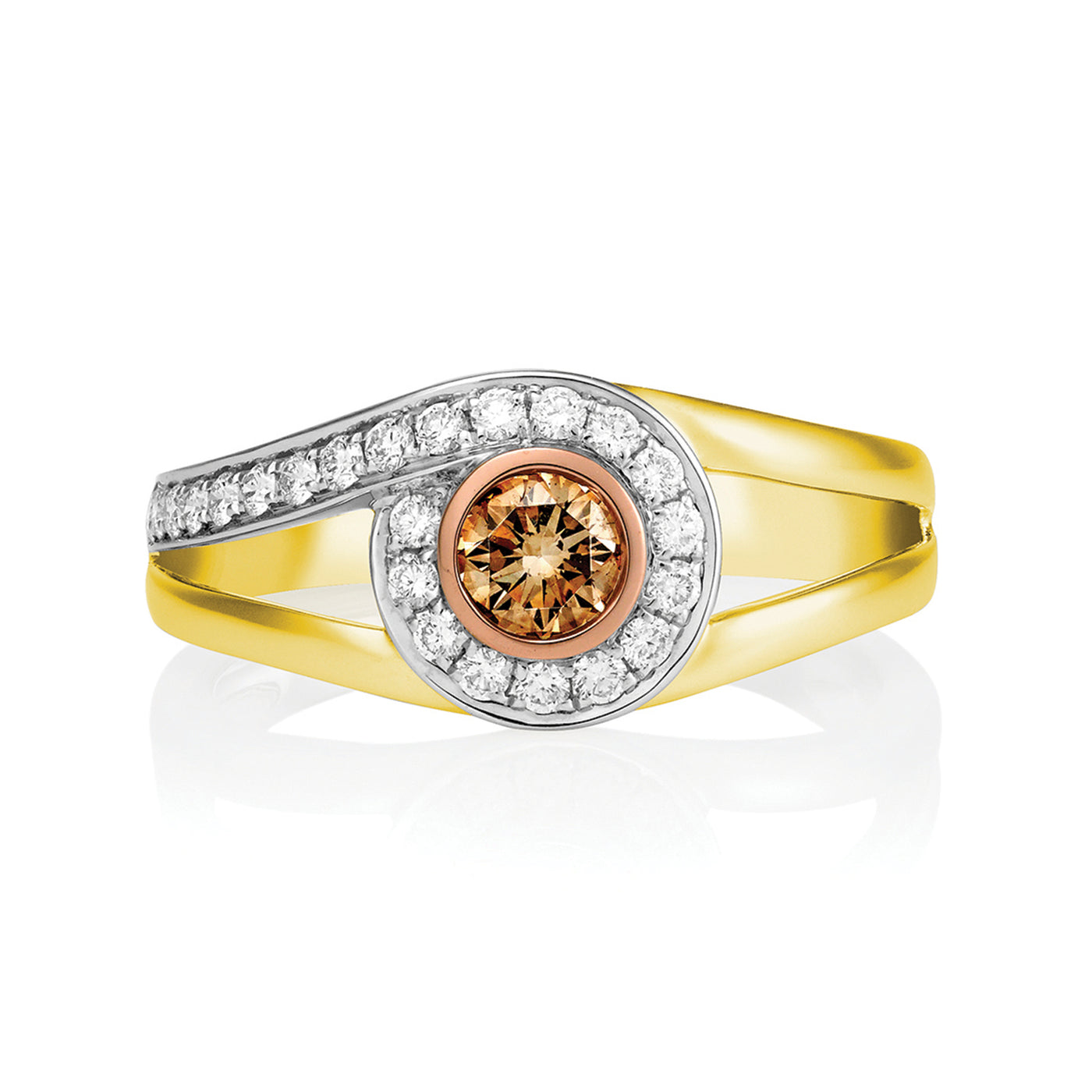 9ct yellow, white and rose gold Bondi ring featuring a 0.30ct ACD and wave of white diamonds