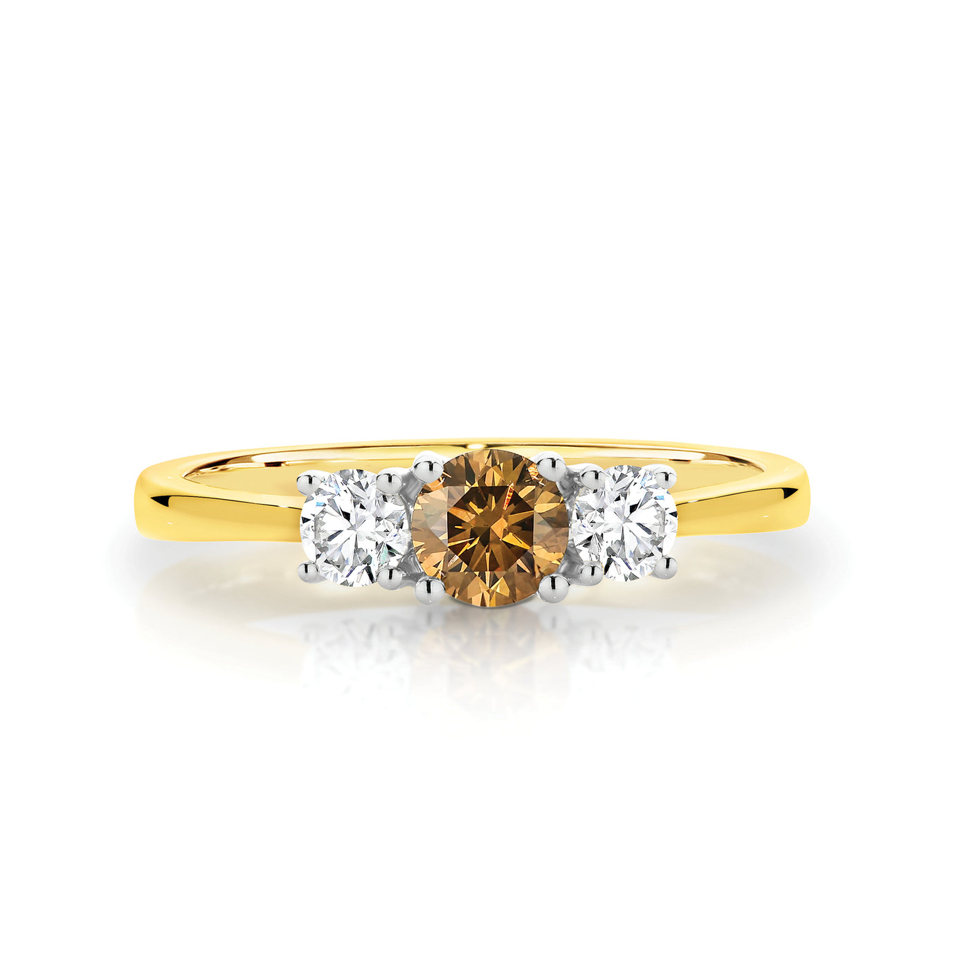 18ct yellow and white gold Classic Harmony trilogy ring featuring a 0.40ct ACD with a white diamond each side