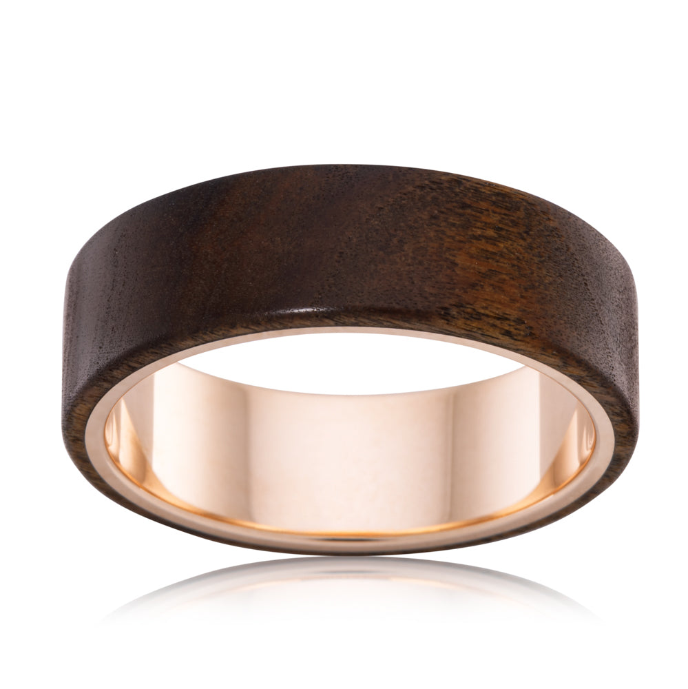 Australian Blackwood and Rose Gold Sleeved Ring