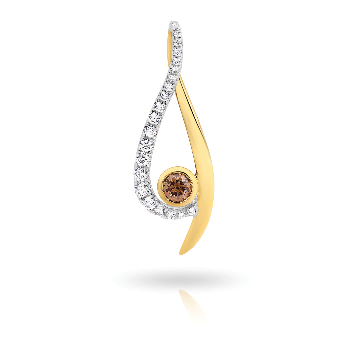 9ct white and yellow gold Desert Pea pendant features a 0.20ct RBC Australian Chocolate Diamond with a wave of white diamonds.