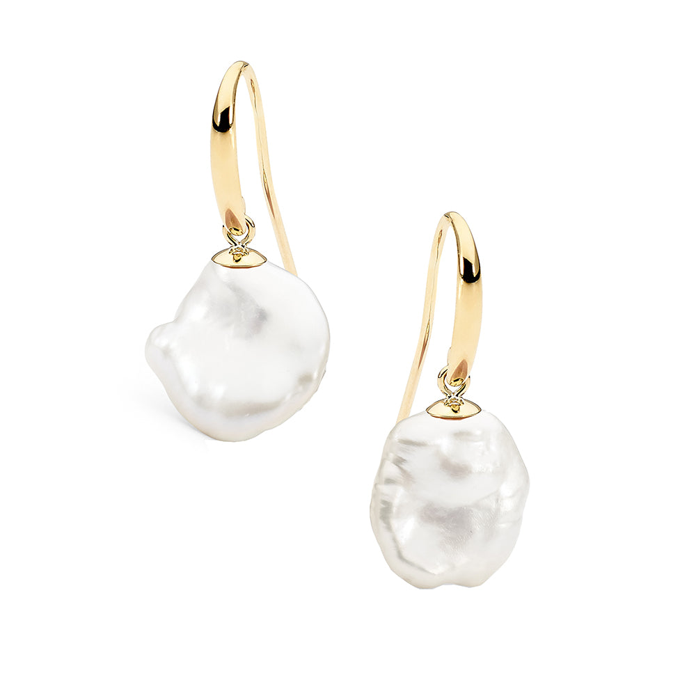 9k Yellow Gold Keshi Freshwater Pearl Shepherd Hook Earrings