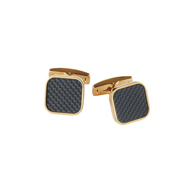 IP 14k Yellow Gold/Carbon Fibre Stainless Steel Cufflinks