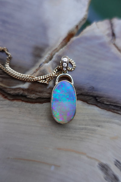 Australian Crystal Opal and Diamond Pendant⠀