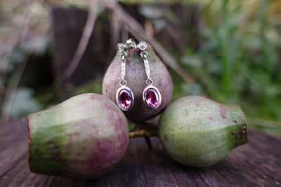 Pink Tourmaline and Diamond Drop Earrings