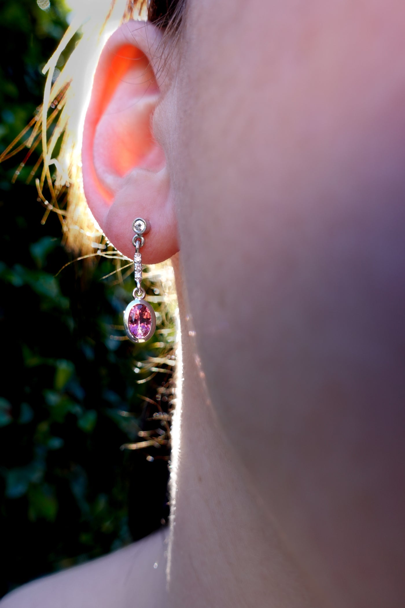 Pink Tourmaline and Diamond Drop Earrings