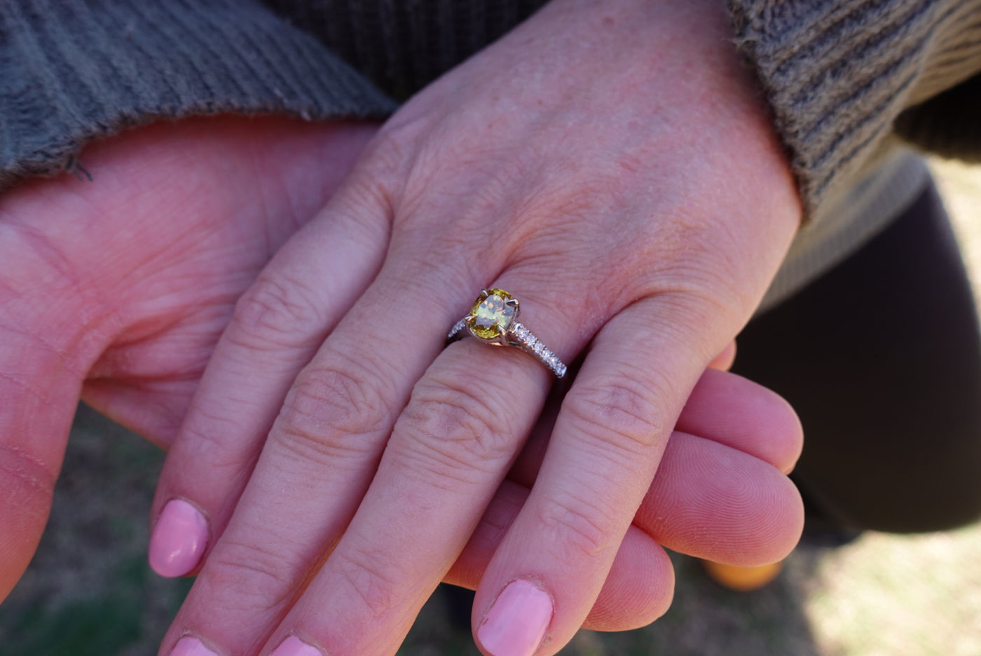 Natural Australian Zircon and Diamond Ring