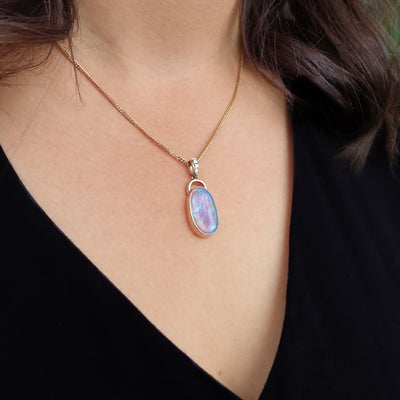 Australian Crystal Opal and Diamond Pendant⠀