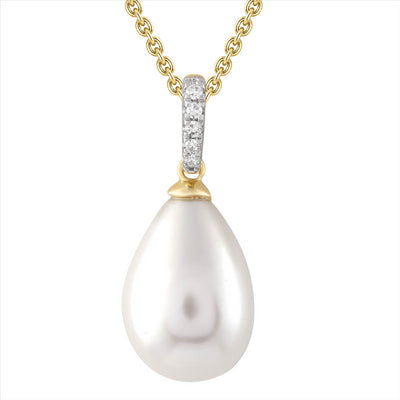 9k Yellow Gold Diamond and Pearl Pendant