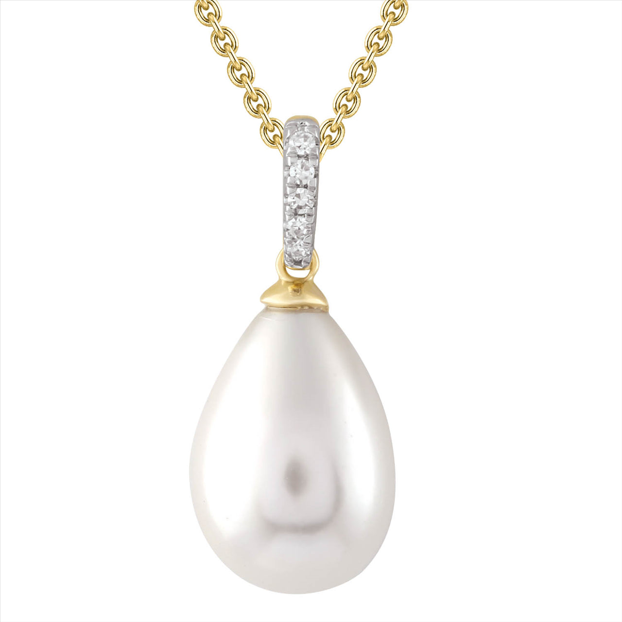 9k Yellow Gold Diamond and Pearl Pendant