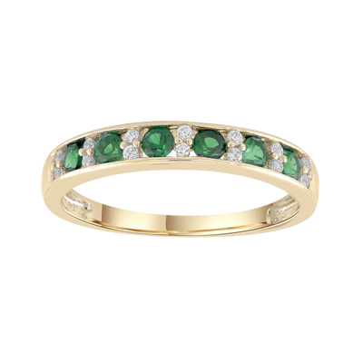 Diamond Emerald Ring with 0.10ct Diamonds in 9K Yellow Gold