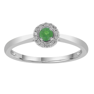 Emerald Ring with 0.05ct Diamonds in 9K White Gold