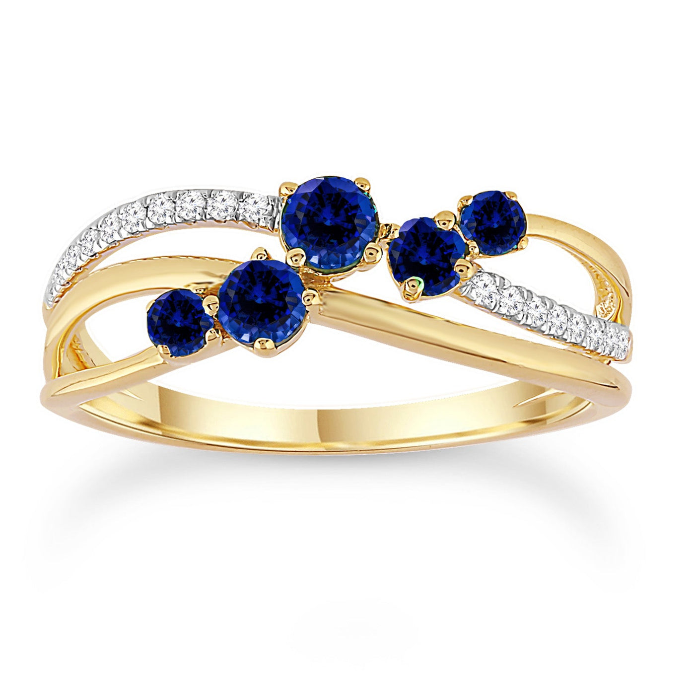 Diamond and Sapphire Ring with 0.10ct Diamonds in 9K Yellow Gold