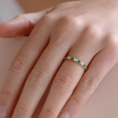 Emerald Ring with 0.10ct Diamonds in 9K Yellow Gold